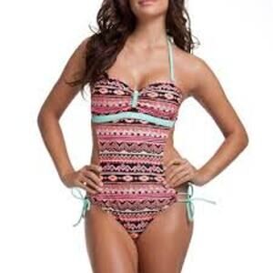 OP Women's Junior Size Aztec Print Halter Style Monokini Swimsuit